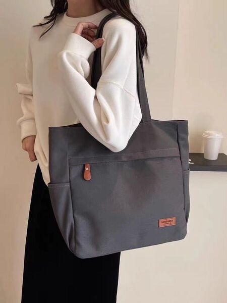 トートバッグ チャコールグレー 男女兼用 キャンバス 通勤 通学 A4 大容量 ショルダーバッグ キャンバス バッグ グレー 灰色