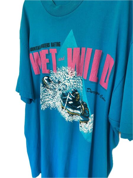 古着 シングルステッチ Tシャツ ターコイズブルー 青 半袖 90s 80s 半袖Tシャツ アメカジ