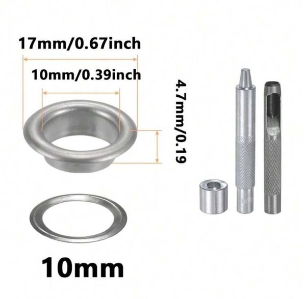内径10mm ハトメパンチ 両面ハトメ 穴あけポンチセット アイレットリング