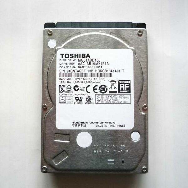 東芝 TOSHIBA 2.5インチ HDD 1TB MQ01ABD100 【164時間】