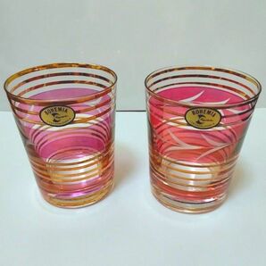 ボヘミアングラス ガラス ペア 赤 新品