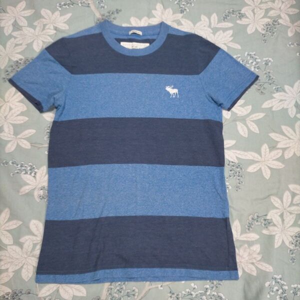 値下げ中!Abercrombie&Fitch メンズ 青系ボーダー半袖Tシャツ Sサイズ