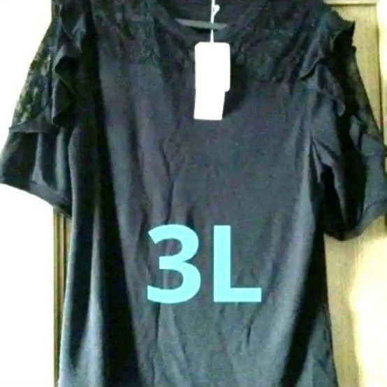 クレット リジェイ レース付きカットソートップスブラック3L