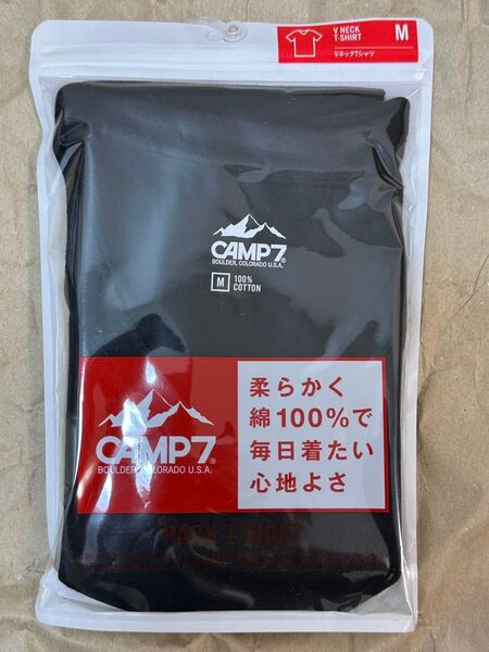 定価1,100円 未使用 CAMP7 Vネック パック Tシャツ 綿100% 抗菌加工 黒 パックT 半袖Tシャツ