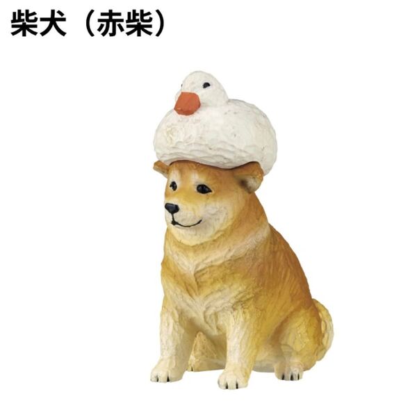あかねの木彫り アヒルと犬 柴犬 赤芝 ガチャ アヒル 犬