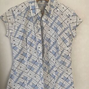 ビンテージ Ben Sherman 半袖シャツ 水色×白 幾何学模様