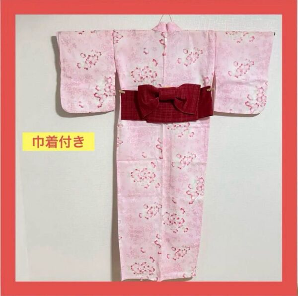 UNIQLO 浴衣 浴衣セット 桜の花柄 ピンク レディース 半幅帯 赤 チェック柄 レト 生地 着物 夏祭り 和服 夏 和装