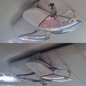 車用サングラスホルダー メガネホルダー チケットカードクリップ メガネ用サンバイザーアクセサリー マグネット グレー