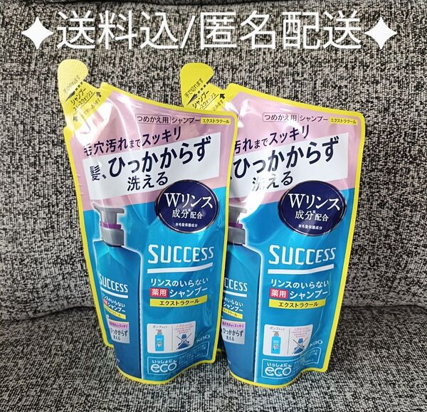 サクセス リンスのいらない薬用シャンプー スムースウォッシュ つめかえ用 320ml 2個☆エクストラクール
