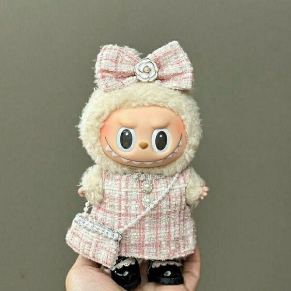 ラブブ labubu ぬいぐるみ用 着せ替え ぬいぐるみ服 17㎝ ピンク