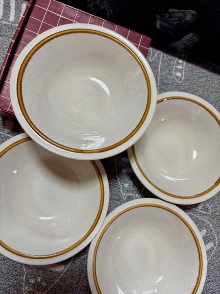 新品未使用 STONEWARE ストーンウェア 日本製 サークルライン スープ皿 4枚セット 当時物