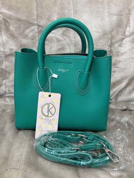 新品未使用タグ付き D. KELLY ハンドバッグ スクエアミニショルダーバッグ グリーン