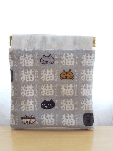 猫柄ミニバネポーチ 小物入れ ハンドメイド ねこ