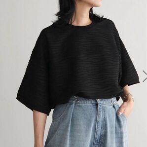 Green Parks・Petit Fleur ウェーブカットオーバーTEE (ブラック)