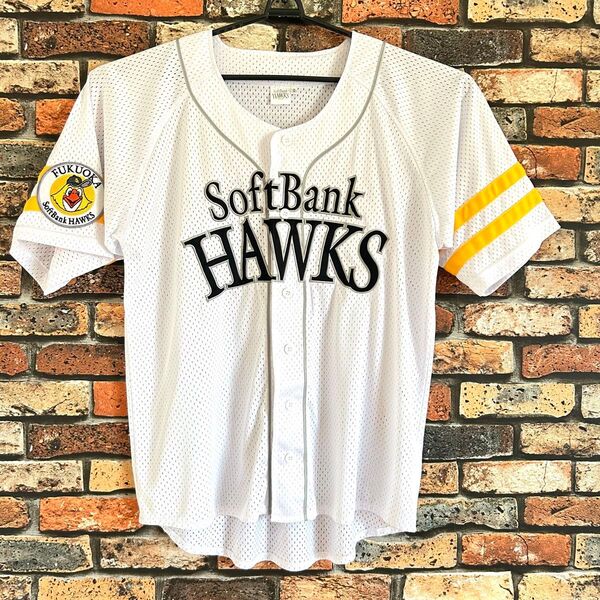 美品 福岡 ソフトバンクホークス ユニフォーム Oサイズ 刺繍 HAWKS 野球 ベースボールシャツ