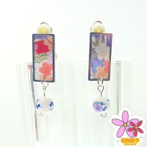 折り紙 花柄 レトロ 和風 ハンドメイド ビーズ 桜 花柄 Origami 着物 浴衣 和 cherryblossom イヤリング