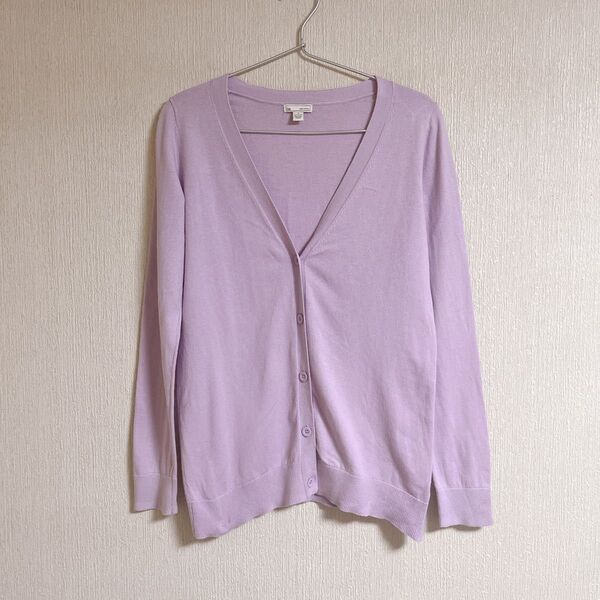 美品 ギャップ GAP ニット ニットカーディガン パープル FREE S 長袖 トップス カーディガン Vネック コットン 絹