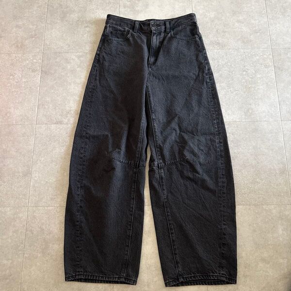 デニムパンツ ジーンズ デニム GU ダークグレー バレルレッグ