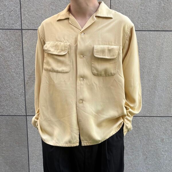1950s vintage レーヨンギャバジンシャツ ボックスシルエット 開襟