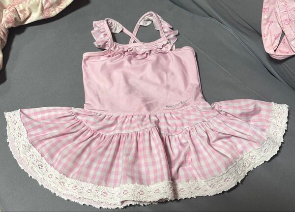メゾピアノ ピンク チェック 水着 女の子用 ワンピースタイプ