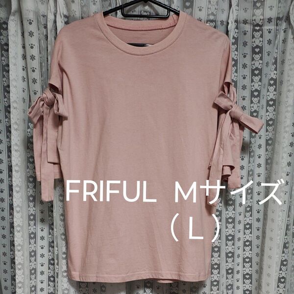SHEIN FRIFUL ピンク リボンTシャツ М(L)サイズ 量産型 甘ロリ 姫系 ゴスロリ 韓国