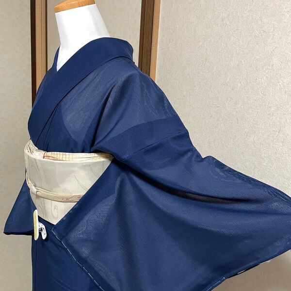 絽 色無地 着物 きもの 青 ブルー 結婚式 お宮参り ウェディング