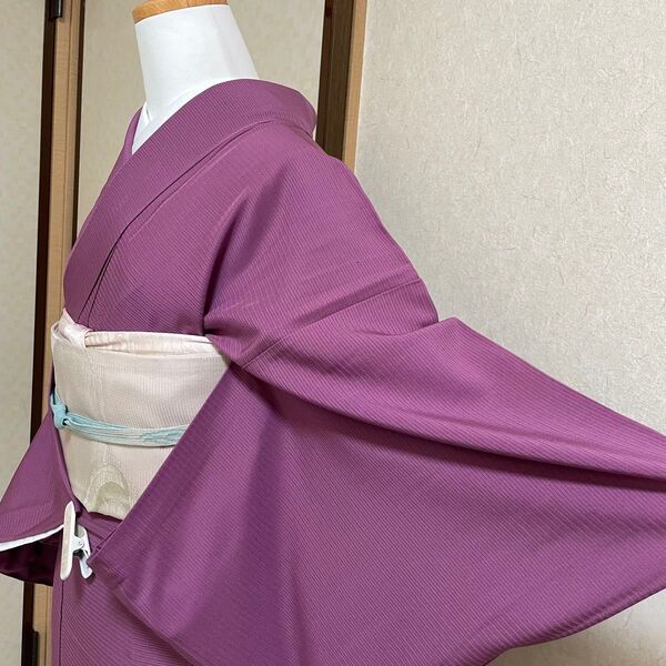 絽 色無地 着物 きもの 紫 結婚式 お宮参り ウェディング 一つ紋