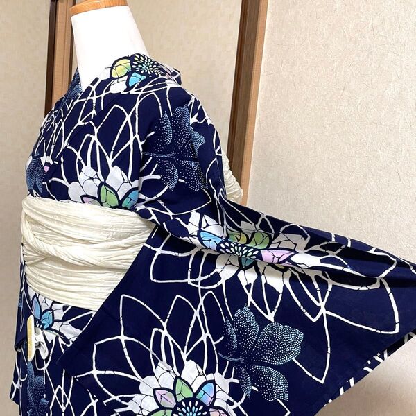 浴衣 帯 セット お祭り 花火大会 盆踊り 藍色 紺 大人 きもの 小紋