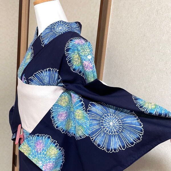 浴衣 帯 セット お祭り 花火大会 盆踊り 藍色 紺 大人 きもの 小紋