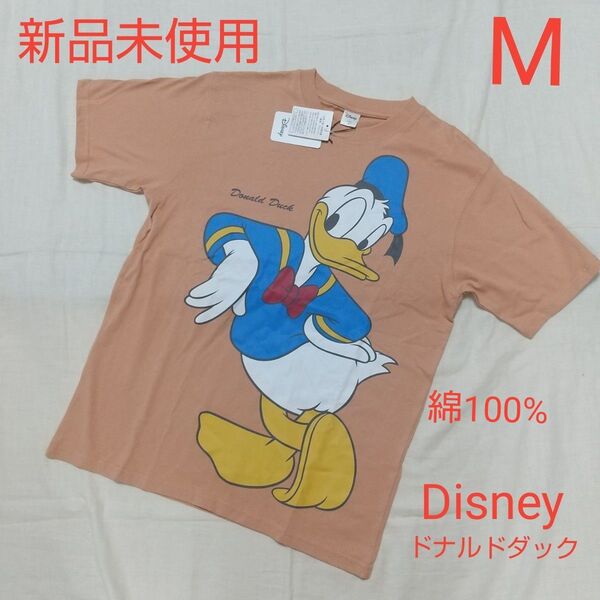 新品未使用 レディース ディズニー Disney ドナルドダック 半袖 Tシャツ M サーモンピンク