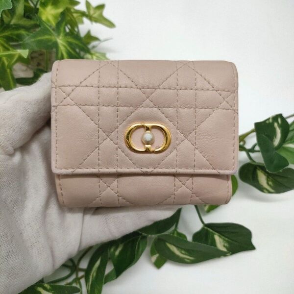 ディオールジョリー 三つ折り財布 ハイビスカスウォレット ピンク レジンパール 小銭入れ破れ