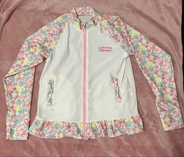 ラッシュガード 160cm 女の子 キッズ ピンク 女児 水着 プール 長袖 花柄