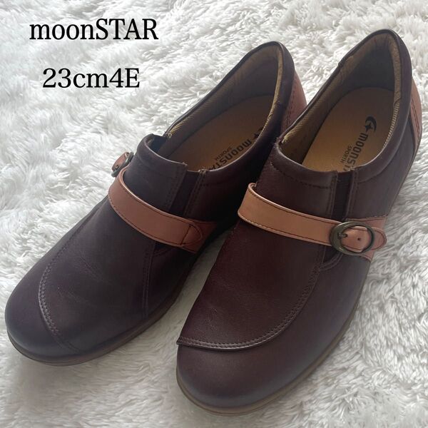 moonSTAR SPORTH 革靴 ブラウン レザースニーカー 23cm 4E 幅広 本革