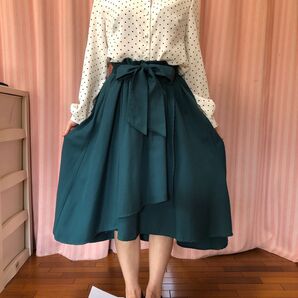 ミディアム丈 フレアスカート ターコイズグリーン