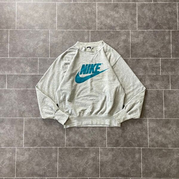 90-'s old NIKE ナイキ V字刺繍 センターロゴ スウェット グレー XL