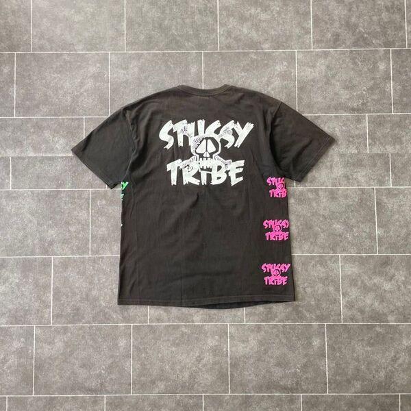 old 00's~ Stussy ステューシー TRIBE スカル S/S print Tee フェードブラック L