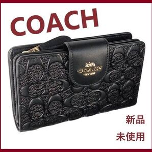 CCOACH 新品 ブラック デポスト シグネチャー 二つ折り 財布 メンズ レディース 折り 財布 コーチ 黒 財布 J11