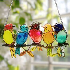 サンキャッチャー 小鳥 5羽 アクリルプレート 壁掛け 癒やし 風水 インテリア リビング アクリル製 アクリル板 バード