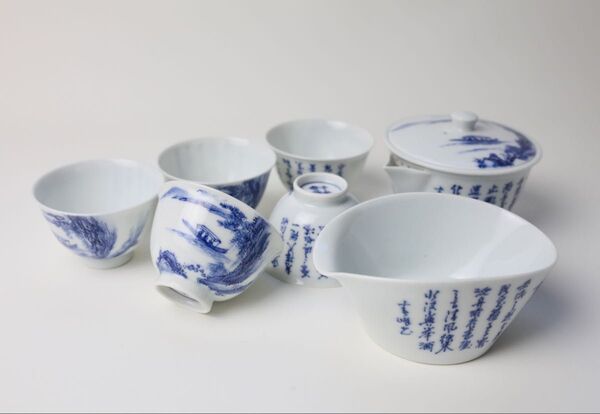 平安 春峰 染付 煎茶道具 宝瓶 湯冷まし 煎茶碗 急須 湯冷 茶道具 煎茶器 茶器