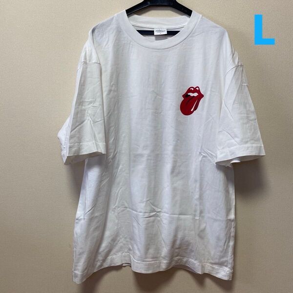 GUロゴTシャツ半袖TシャツユニセックスレディースメンズTシャツローリング・ストーンズTシャツ プリント L ホワイト 白Tシャツ