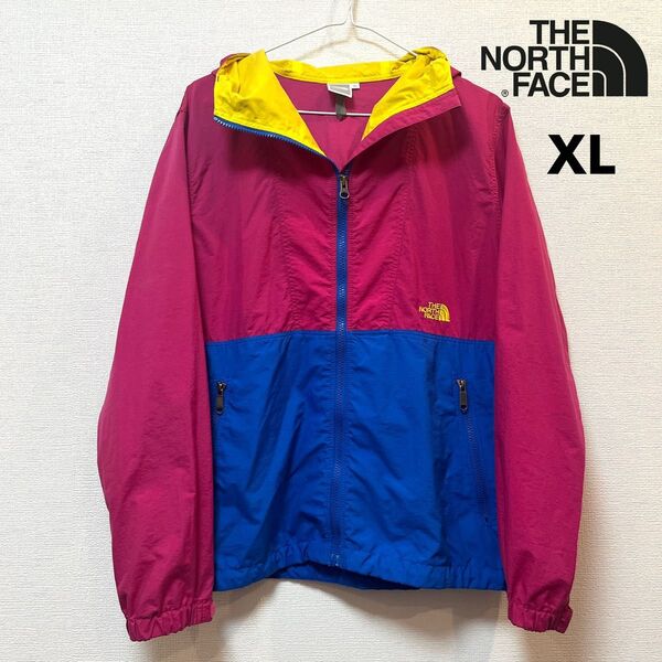 【美品】THE NORTH FACE (ザノースフェイス) ロゴ刺繍 バイカラー ナイロンジャケット マウンテンパーカー XL