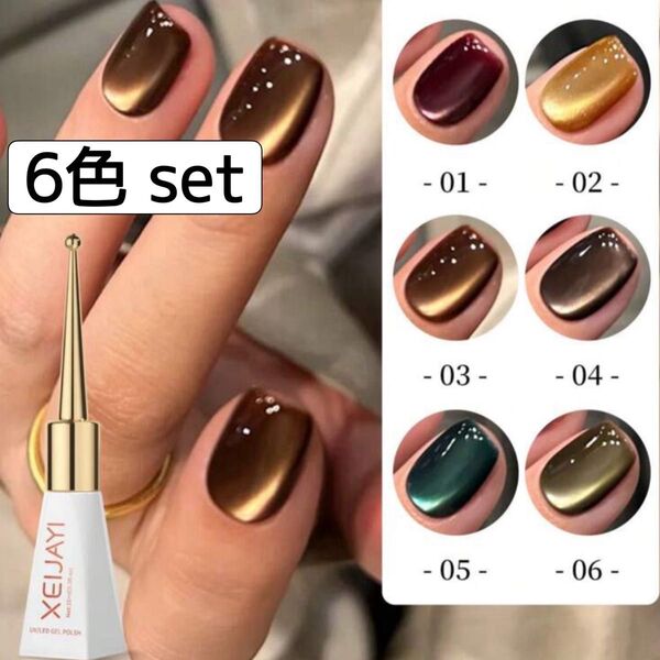 ジェルネイルセット カラージェル 6色 セット キャッツアイジェル ジェル ネイル マグネットジェル XEIJAYI 010