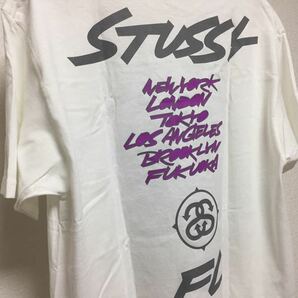 デッド 新品 希少 STUSSY Futura Wネーム ワールドツアー Tシャツ ステューシー フューチュラ FL 白紫 size L ビンテージ 正規品の画像4