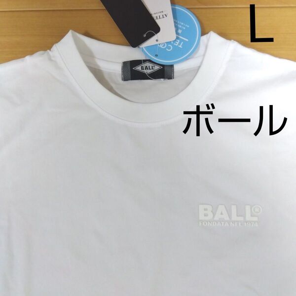 L ③ボール BALL 新品 半袖Tシャツ 立体ロゴ 白メンズ アウトドア スポーツウェア ゴルフウェア イタリア 薄手サラサラ