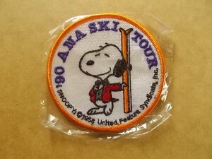 1990年 ANA スヌーピーSNOOPY スキー ツアー刺繍ワッペン/Aアニメ漫画90sピーナッツ航空機アップリケ旅行パッチ飛行機SKIキャラクター v111