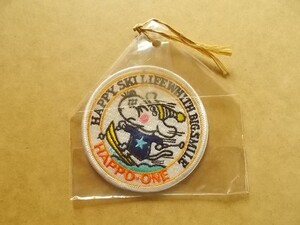 80s スキー 八方尾根 ウシうし牛キャラクター HAPPO ONE 刺繍ワッペン/白馬 スキー場 昭和レトロ雑貨ツアー アップリケ旅行パッチ v114