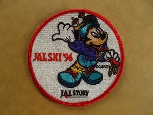 90s 1996年 ミッキーマウス JALスキー ツアー刺繍ワッペン/日航ディズニー航空機アップリケ旅行パッチ飛行機スポーツSKIキャラクター v126