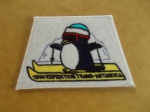 国際犬ぞり隊 南極横断 フェルト刺繍ワッペン/ぺんぎんペンギンSKIソリ90sビンテージ雪山スキー探検アウトドア v126