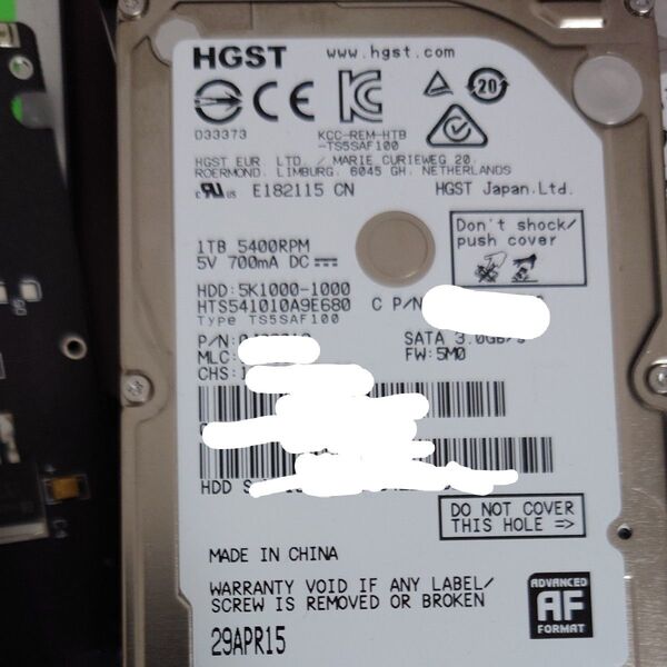 HGST 1000GB/1TB 2.5インチ内蔵HDD