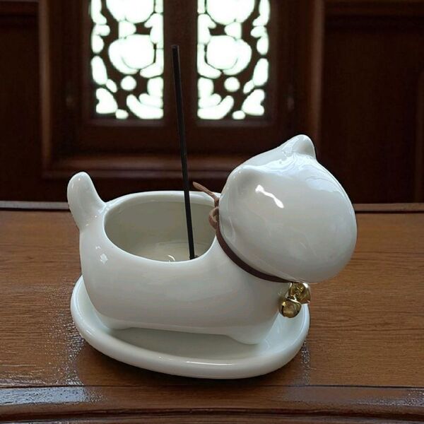 【プレゼントにオススメ】犬型香炉 陶器 線香立て お香 アロマ 置物 アンティーク